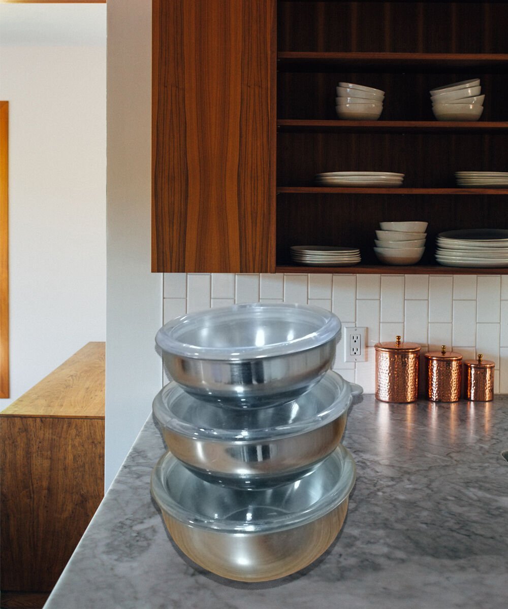 3'lü Kapaklı Çelik Saklama Kabı Seti Paslanmaz