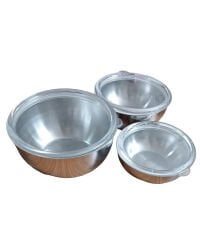 3'lü Kapaklı Çelik Saklama Kabı Seti Paslanmaz