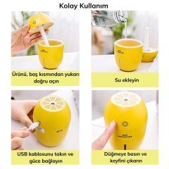 BUFFER® Limon Tipi Mini Hava Oda Nemlendirici Ledli Işıklı Buhar Makinesi