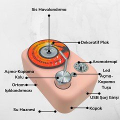 BUFFER® Renkli Işıklı Bebek Hafif USB Kablolu Gramofon Oda Ev Ortam Hava Nemlendirici Buhar Makinesi