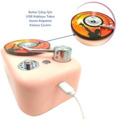 BUFFER® Renkli Işıklı Bebek Hafif USB Kablolu Gramofon Oda Ev Ortam Hava Nemlendirici Buhar Makinesi