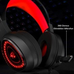 BUFFER® Kablolu Tek Jak Girişli Gamer 7.1 Oyuncu Mikrofonlu Işıklı Kulaküstü Oyun Kulaklığı