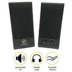 BUFFER® Kablolu Aux Girişli Her PC Uyumlu  1+1 HiFi Ses Sistemi Stereo Multimedya Dijital Hoparlör