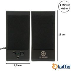 BUFFER® Kablolu Aux Girişli Her PC Uyumlu  1+1 HiFi Ses Sistemi Stereo Multimedya Dijital Hoparlör