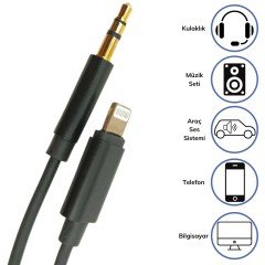 BUFFER® iPhone Lightning Aux Araç Dönüştürücü Ses Kablosu 3.5 mm Jack Girişli