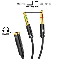 BUFFER® Kulaklık ve  Mikrofon Ayırıcı Y Splitter Aux Kablo