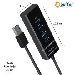 BUFFER® Çok Amaçlı 4 Port Girişli Güçlü Usb 3.0 Port Çoklayıcı Çoğaltıcı Adaptör Switch Splitter Hub