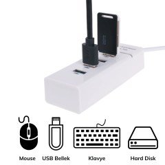 BUFFER® Çok Amaçlı 4 Port Girişli Güçlü Usb 3.0 Port Çoklayıcı Çoğaltıcı Adaptör Switch Splitter Hub