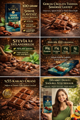 Sütlü Şekersiz Çikolata 100 g Stevia Tatlandırıcılı Diyabetik % 55 Kakao, Şeker İlavesiz Çikolata