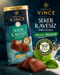 Sütlü Şekersiz Çikolata 100 g Stevia Tatlandırıcılı Diyabetik % 55 Kakao, Şeker İlavesiz Çikolata