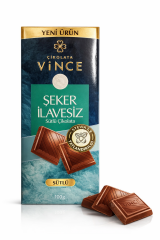 Sütlü Şekersiz Çikolata 100 g Stevia Tatlandırıcılı Diyabetik % 55 Kakao, Şeker İlavesiz Çikolata