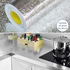 BUFFER® 10 Metre Kendinden Yapışkanlı Silinebilir Mutfak Tezgah Üstü Sticker Folyo Gümüş Renk