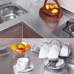 BUFFER® 10 Metre Kendinden Yapışkanlı Silinebilir Mutfak Tezgah Üstü Sticker Folyo Gümüş Renk