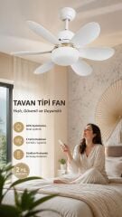 Balkon Tavan Vantilatörü | LED Işıklı E27 Duy Uyumlu Fan | 40W Uzaktan Kumandalı