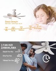 Balkon Tavan Vantilatörü | LED Işıklı E27 Duy Uyumlu Fan | 40W Uzaktan Kumandalı