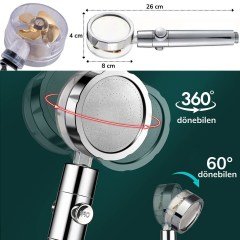 BUFFER® 360 derece Döner Turbo Pervaneli Serinletici Tasarım Start Stop Tuşlu Duş Başlığı