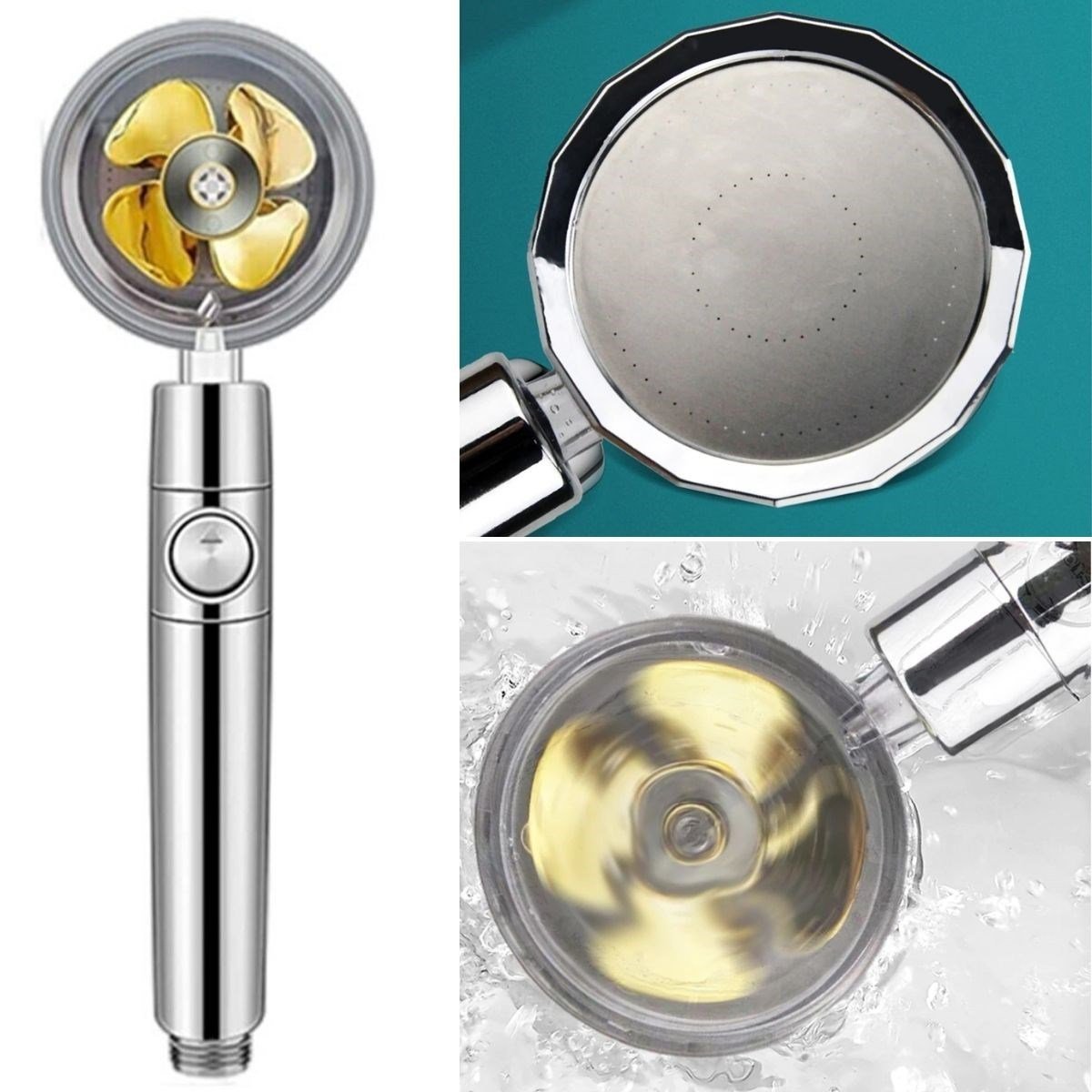 BUFFER® 360 derece Döner Turbo Pervaneli Serinletici Tasarım Start Stop Tuşlu Duş Başlığı