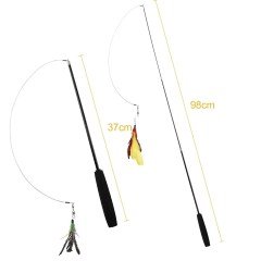 BUFFER® Teleskopik Tüylü ve Çanlı Boyu Ayarlanabilir Elastik Eğlenceli Peluş Kedi Oyun Oltası