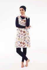 Emayo Uzun Kollu Jileli Tam Kapalı Tesettür Mayo Alaçatı 5003 Lacivert