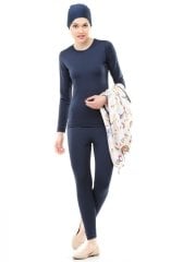Emayo Uzun Kollu Jileli Tam Kapalı Tesettür Mayo Alaçatı 5003 Lacivert
