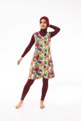 Emayo Uzun Kollu Yelekli Tam Kapalı Tesettür Mayo Ayhan 5023 Bordo