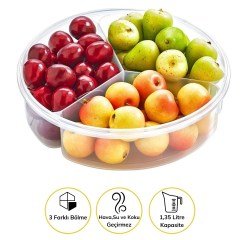 BUFFER® 3 Bölmeli Sızdırmaz Contalı Kilitli Kapaklı 1,35 Litre yuvarlak Erzak Saklama Kabı LC-500