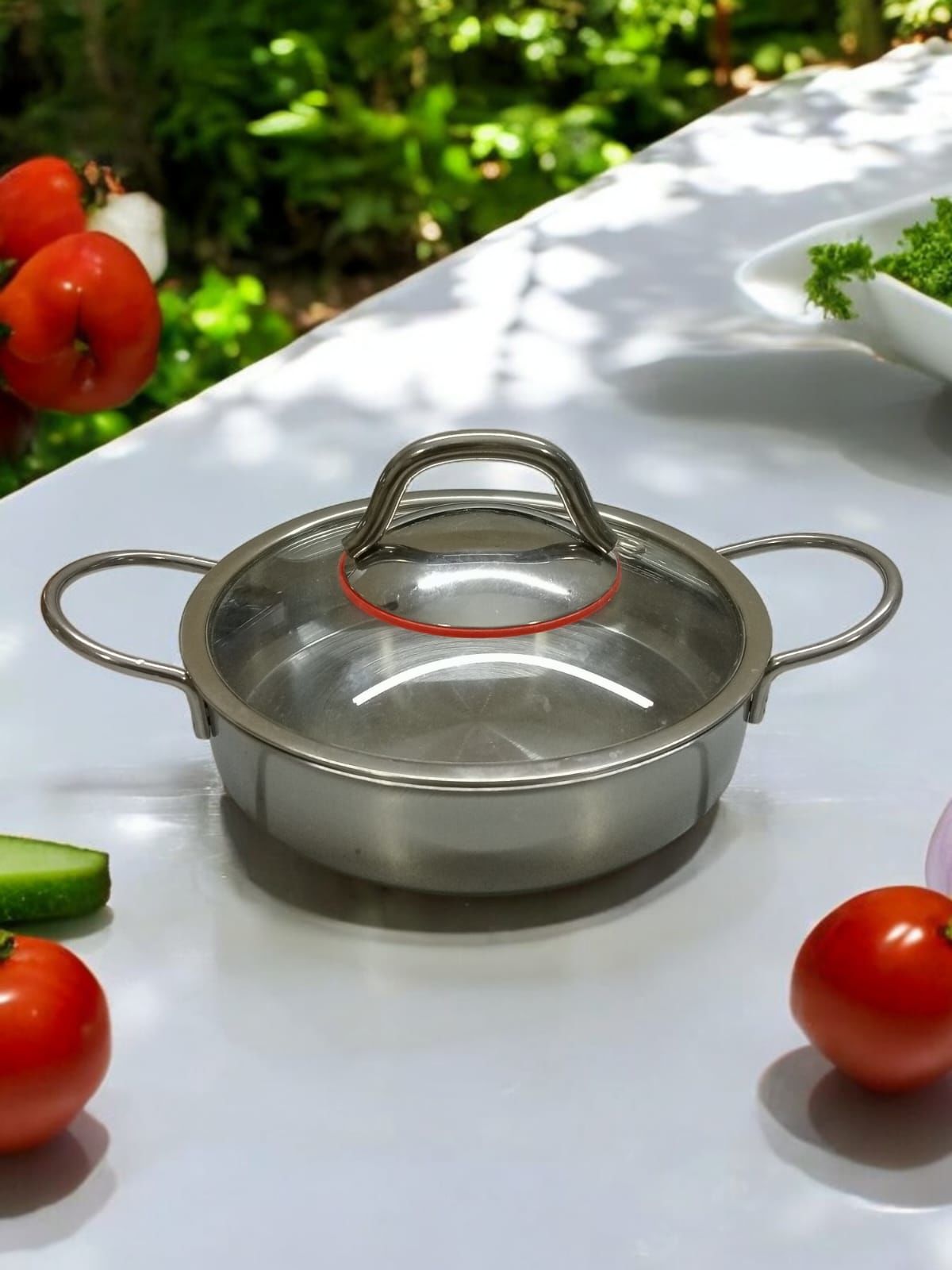 Cam Kapaklı Sahan Yumurta Menemen Tavası 16x4 cm Çelik Tava