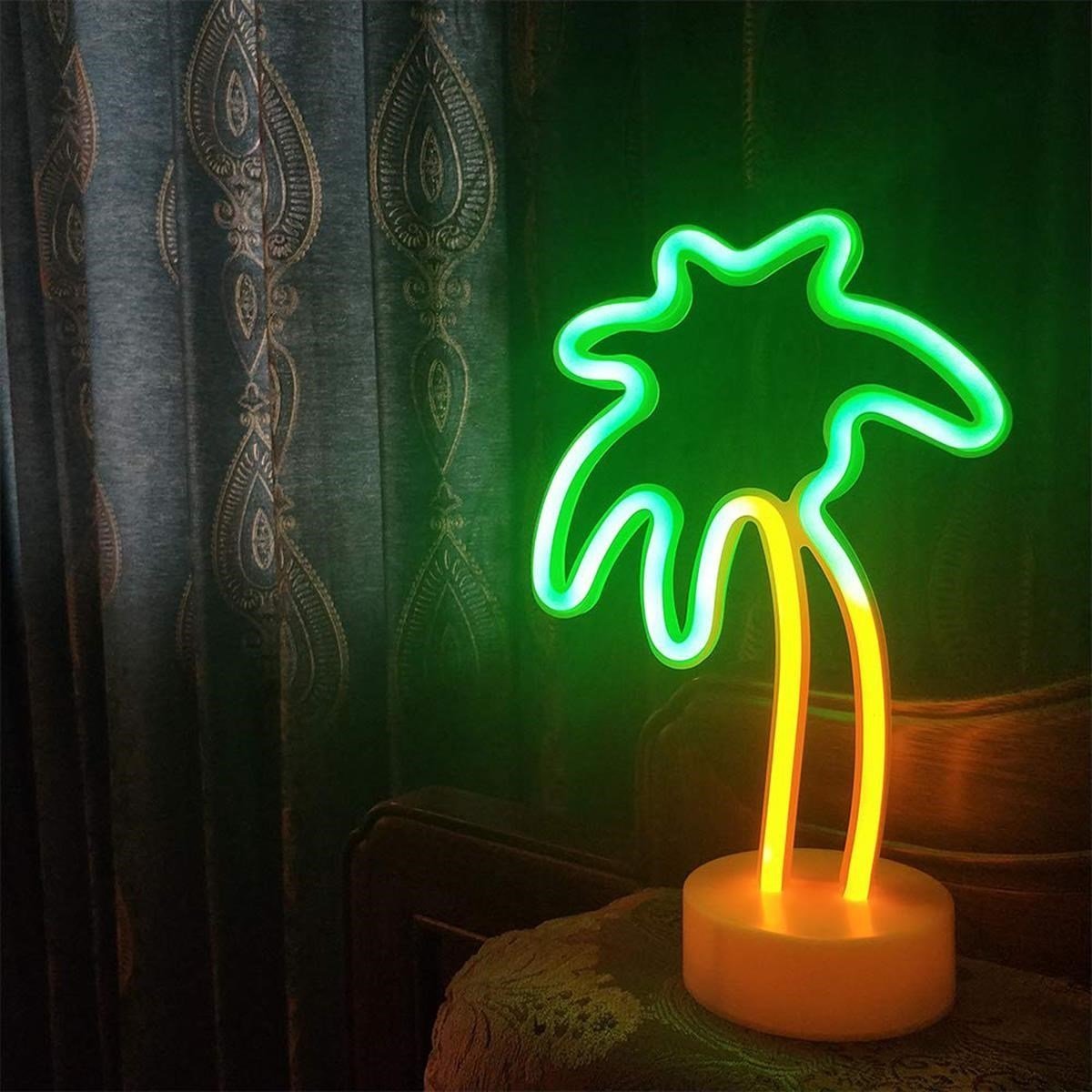 BUFFER® Dekoratif Palmiye Ağacı Tasarımlı Neon Pilli Led Gece Lambası