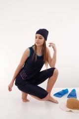 Emayo Kısa Taytlı Yarı Tesettür Mayo Arda 1012 Lacivert (Kolsuz) M