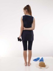 Emayo Kısa Taytlı Yarı Tesettür Mayo Arda 1012 Lacivert (Kolsuz) M