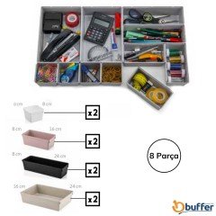 BUFFER® 8 Parça Plastik Derin Çekmece İçi Modüler Düzenleyici  Organizer Tepsi Set