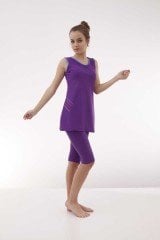 Emayo Kısa Taytlı Yarı Tesettür Mayo Arda 1012 Mor (Kolsuz) XL