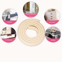 BUFFER® 2 Metre Sarmal Krem Masa Kenar Koruyucu Şerit Masa Köşe Aparatı Bebek Çocuk Cam Ahşap Masa