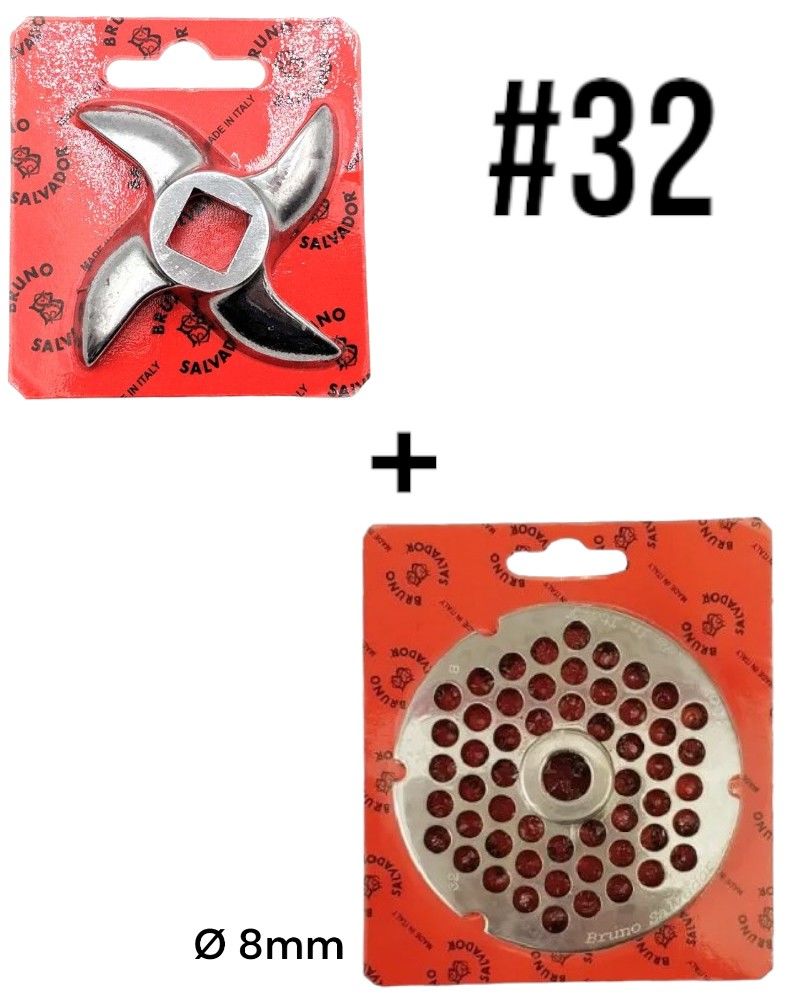 2'li Salvador 32# Kıyma Makinası Ayna Bıçak Seti (Paslanmaz) 8mm