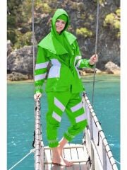 Batmayan Mayo Kadın Vücuda Yapışmayan Uzun Kollu Tesettür - Yeşil (Alt Üst Takım)