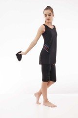 Emayo Kısa Taytlı Yarı Tesettür Mayo Arda 1012 Siyah (Kolsuz) XL