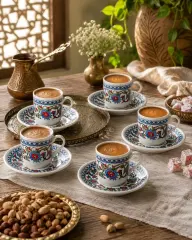 Topkapı 6 lı Porselen Türk Kahve Fincan Takımı 12 Parça 5x5 cm– Hediyelik Set