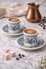 Topkapı 6 lı Porselen Türk Kahve Fincan Takımı 12 Parça 5x5 cm– Hediyelik Set