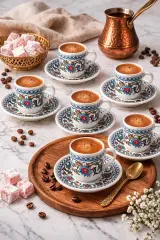 Topkapı 6 lı Porselen Türk Kahve Fincan Takımı 12 Parça 5x5 cm– Hediyelik Set