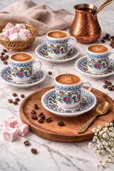 Topkapı 6 lı Porselen Türk Kahve Fincan Takımı 12 Parça 5x5 cm– Hediyelik Set