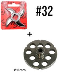 2'li Salvador 32# Kıyma Makinası Ayna Bıçak Seti (Paslanmaz) 16mm