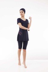 Emayo Taytlı Yarı Tesettür Mayo Ayla 1013 Lacivert (Kısa Kollu) XL