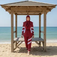 Batmayan Mayo Vücuda Yapışmayan Tesettür Haşema Tam Kapalı, Bordo 50-60 KG