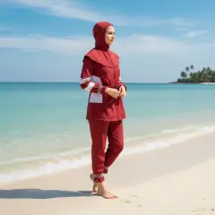 Batmayan Mayo Vücuda Yapışmayan Tesettür Haşema Tam Kapalı, Bordo 50-60 KG