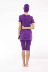 Emayo Taytlı Yarı Tesettür Mayo Ayla 1013 Mor (Kısa Kollu) XL