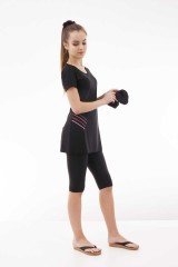 Emayo Taytlı Yarı Tesettür Mayo Ayla 1013 Siyah (Kısa Kollu) L