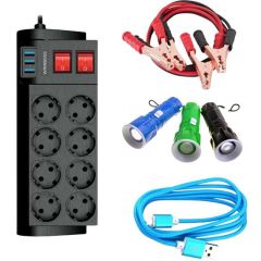 BUFFER® Deprem Pratik Elektronik Seti 1.5 Mt Şarj Kablosu+El Feneri+Takviye Kablosu+Uzatma Kablosu