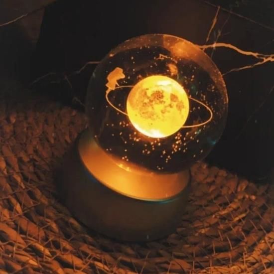 BUFFER®  3 Boyutlu Masa Üzeri Renk Değiştirebilen Satürn Gezegenli Renkli Aydınlatmalı Cam Küre