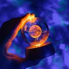 BUFFER®  3 Boyutlu Masa Üzeri Renk Değiştirebilen Satürn Gezegenli Renkli Aydınlatmalı Cam Küre