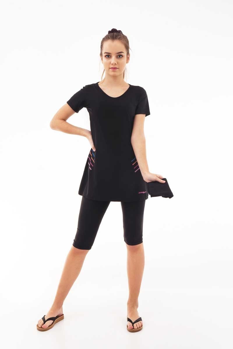 Emayo Taytlı Yarı Tesettür Mayo Ayla 1013 Siyah (Kısa Kollu) XXL